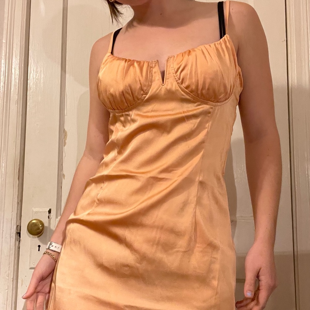 orange midi dress with side skits